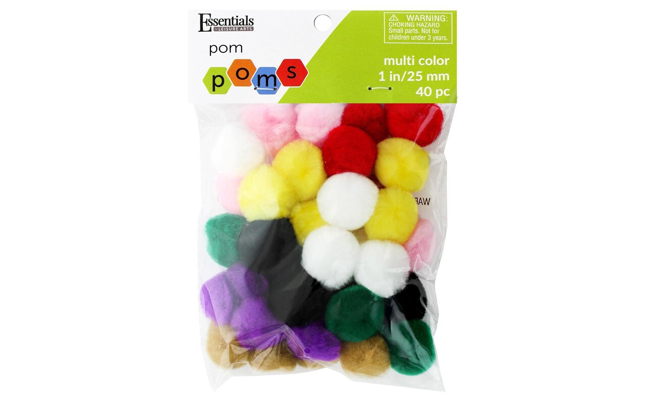 Essentials by Leisure Arts Pom Poms - Multi-Colored -1 - 40 piece pom poms  arts and crafts - colored pompoms for crafts - craft pom poms - puff balls  for crafts